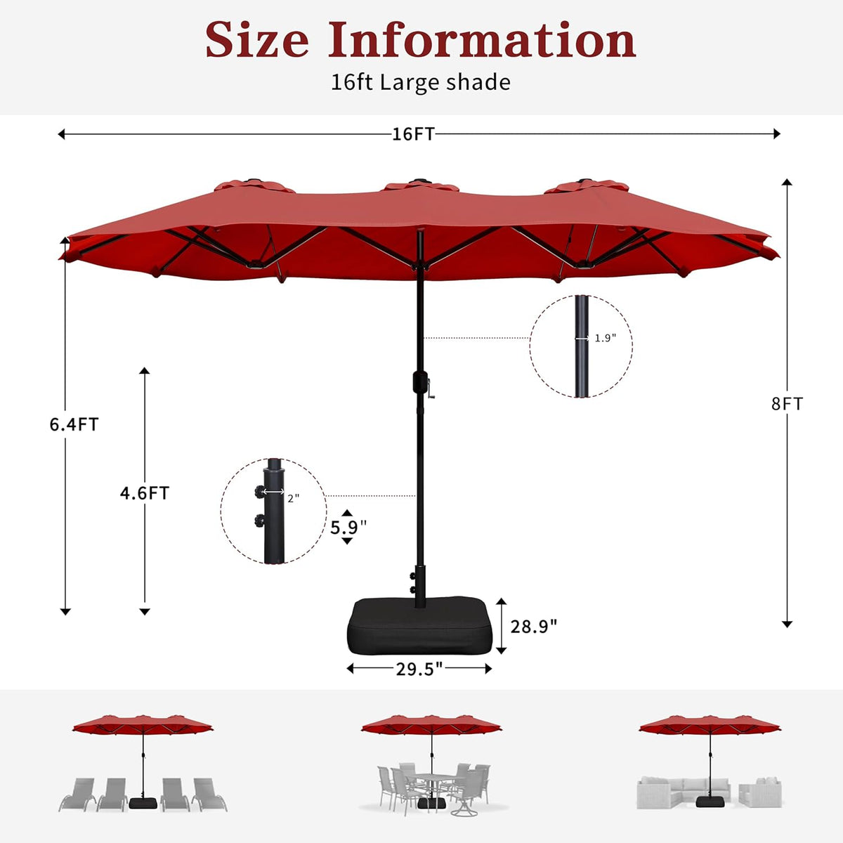 Vongrasig 15FT Large Patio Umbrella with Base Included, Outdoor Double sided Umbrellas with Crank Handle, Rectangle Table Umbrella for Pool Lawn Garden Market