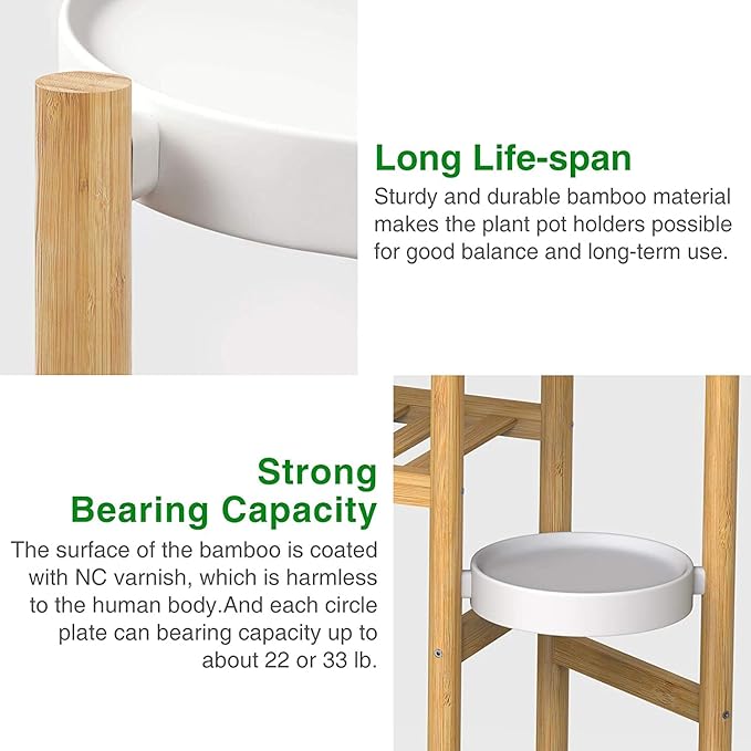 Bamboo Plant Shelf Indoor, 3 Tier Tall Corner Plant Shelves Holder & Plant Display Rack for Outdoor Garden Indoor Home