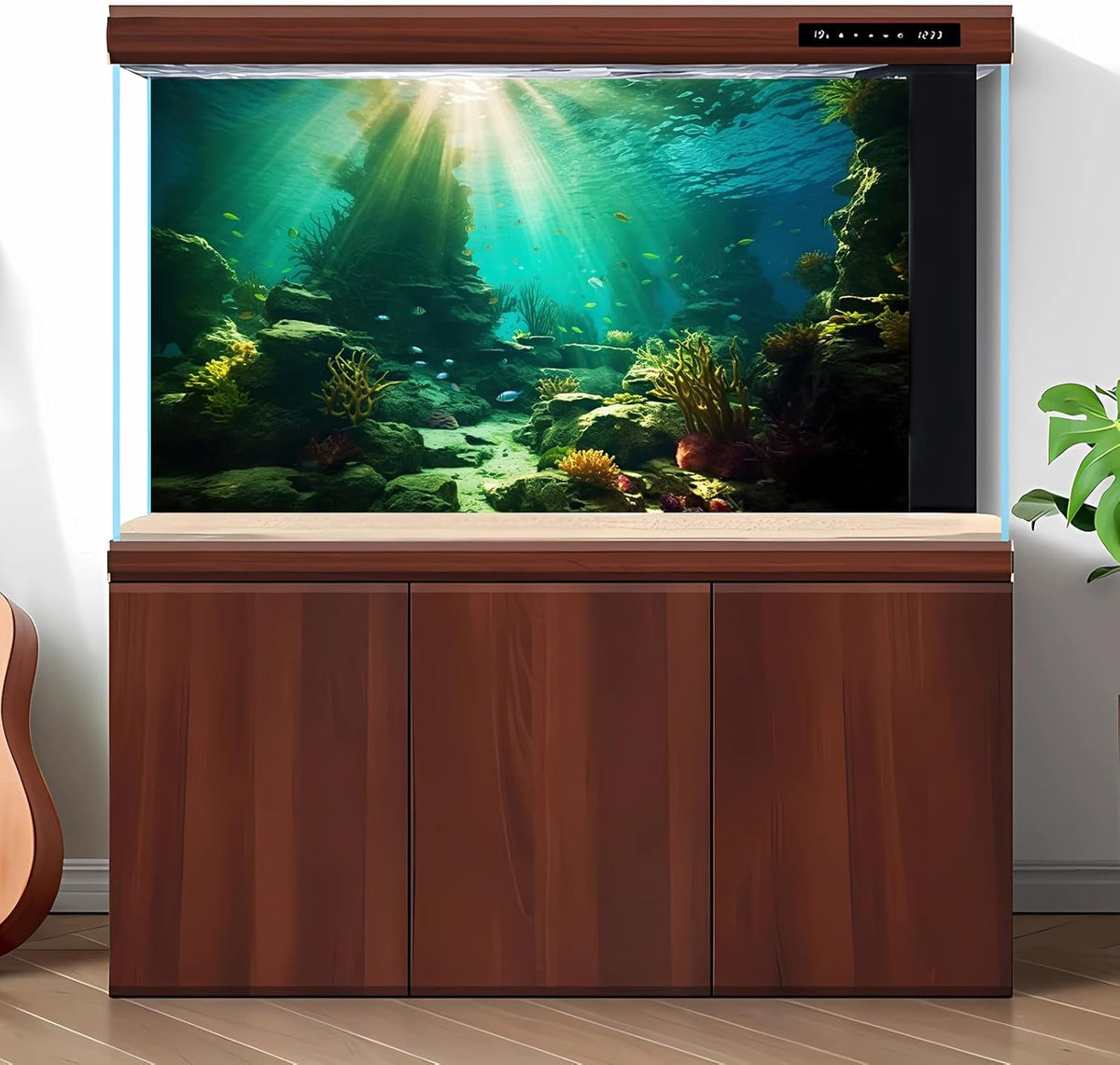Ocean Floor Fish Tank Background Under The Sea Coral Reef Aquarium Background Tropical Fish Terrarium Backgrounds Underwater Rock Cave Sunray Fish Tank Backgrounds Decorations 48x18in