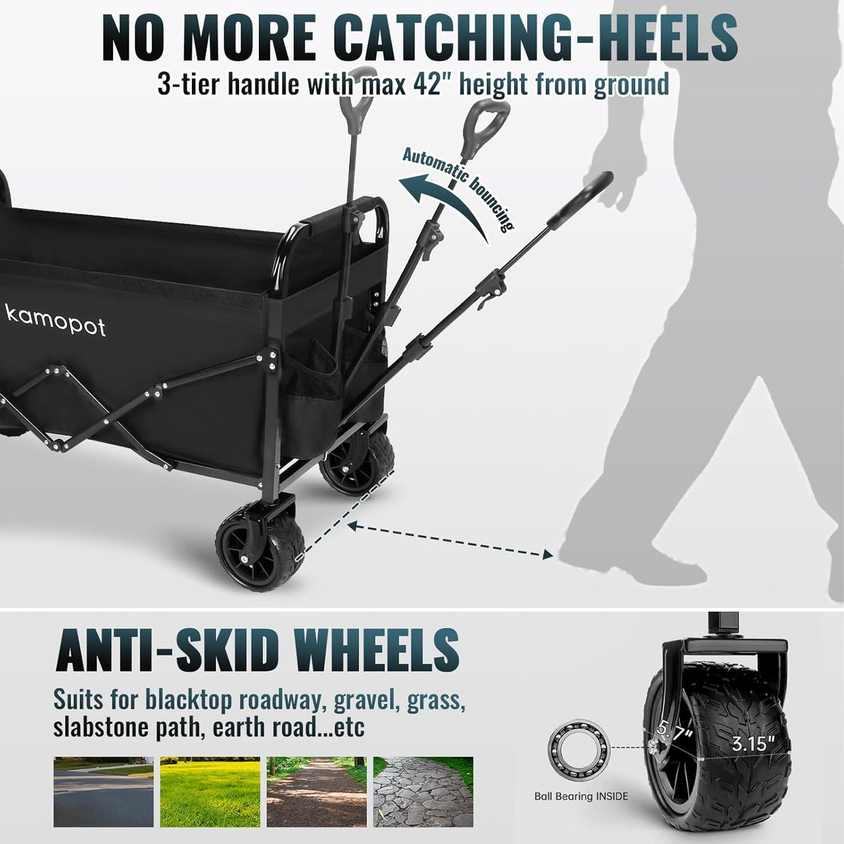Large Collapsible Wagon Foldable for Beach, Yard, Grocery, Park, 34" x 18" Inner Storage. 300lb Heavy Duty Folding Utility Wagon on Big Wheels for Sand, Durable w/Cupholders