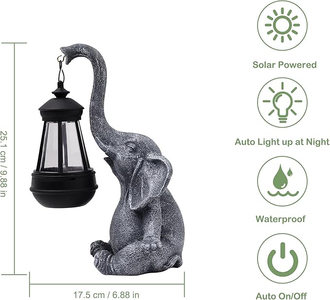 Attivolife Lucky Elephant Solar Statue Light for Garden Decor, Outdoor Waterproof Figurines Lamp, Art Patio Lawn Easter Balcon Yard Ornament - Beautifully Home Ideal Birthdays Gifts for Women Mom