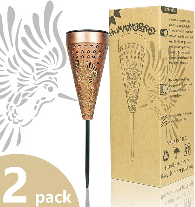 2-Pack Hummingbird Outdoor Solar Pathway Lights, Metal Garden Path Decorations, Waterproof Landscape Lighting for Yard, Lawn, Walkway – Gifts for Women, Mom, Grandma