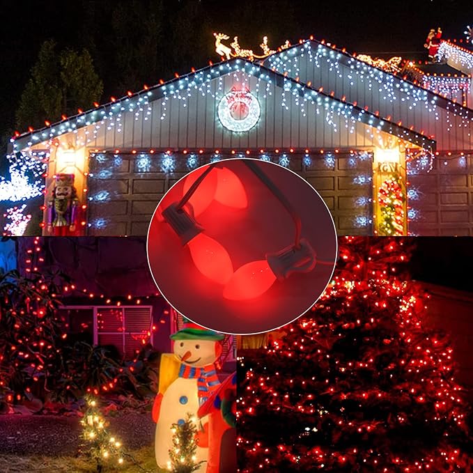 C7 Red Christmas Lights, 25Ft C7 Outdoor Christmas String Lights With 27 Red Ceramic Bulbs(2 Spare), Vintage Christmas Lights for Outdoor Roofline Patio Holiday Party Christmas Tree Valentine Decor