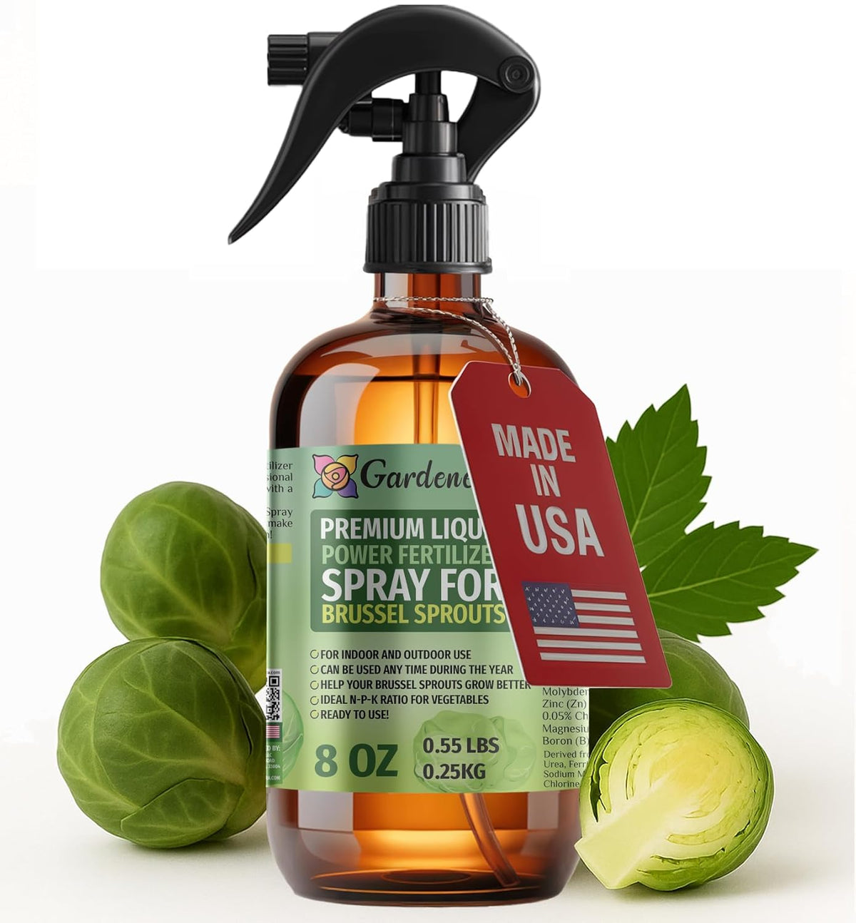 Liquid Power Brussel Sprout Fertilizer Spray – Ready-to-Use Liquid Plant Food for Brussel Sprouts – Easy Application – Fast-Acting Formula for Growth, Roots & Yield – Indoor & Outdoor – 8 oz