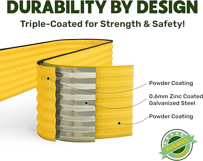 9-in-1 Galvanized Steel Raised Garden Bed // 8×2×1.5 ft Modular Planter for Gardening, Vegetables, Flowers // 18" Tall Metal Raised Garden Beds Outdoor (Yellow) // Patented Design Planter Box