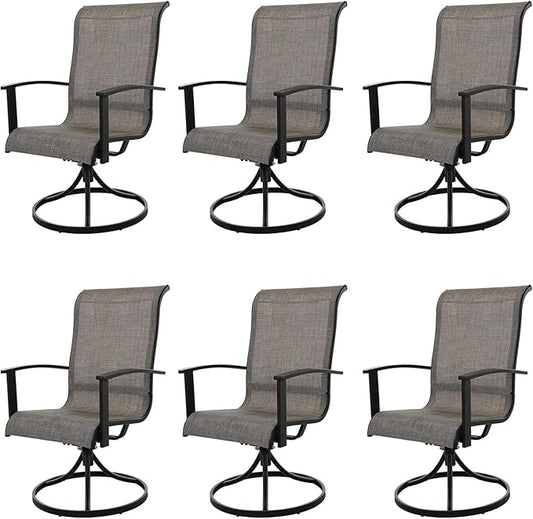 Grand patio Outdoor Swivel Dining Chairs 6-Piece Patio Dining Chair Set Mesh Sling Patio High Back Swivel Rockers, Mixed Coffee