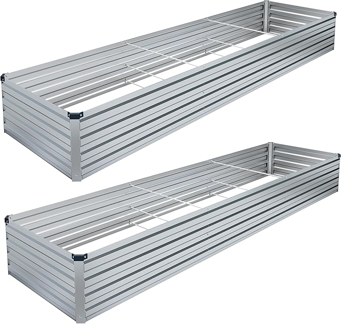 MGNO 2pcs 12x4x1FT Galvanized Raised Garden Bed-Outdoor Planter Box for Vegetables-Metal Garden Bed,RRectangle Planting Box for Herb,Flower