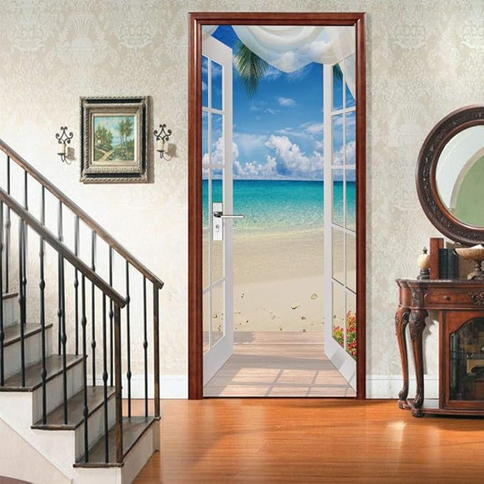 3D Door Stickers Murals - Landscape - Peel and Stick - Waterproof & Washable - Matt Finish - 34.6" x 78.7" - White - Door & Wall