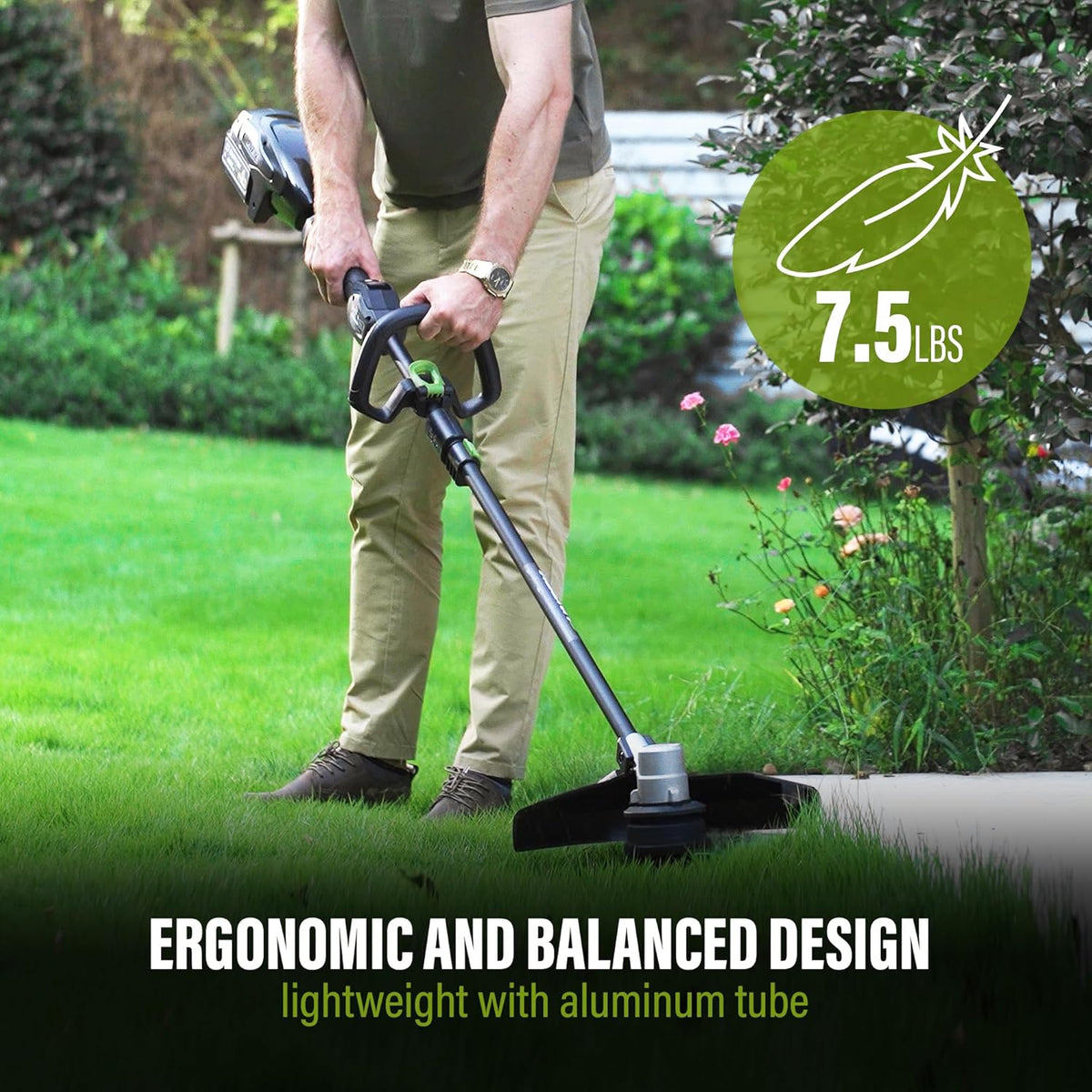 SUNTEK Electric String Trimmer Edger, 40V 15-Inch Brushless String Trimmer Cordless with 4.0Ah Battery and Fast Charger Included, 2-Speed Levels, Integrated Screen and APP Connection, Aluminum, Black