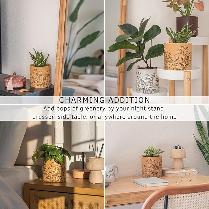 BASE ROOTS Mushroom Planter, Speckled Terracotta, Indoor/Outdoor, Holds Small Plants