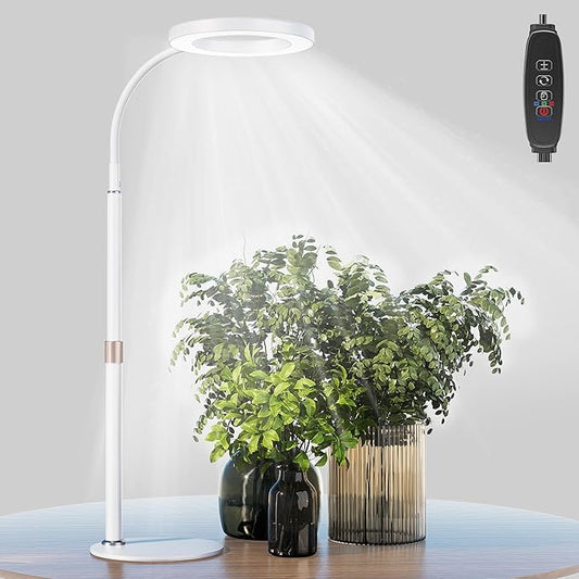 bseah Grow Light, LED Plant Light for Indoor Plants Growing, Full Spectrum Desk Grow Lamp with Pedestal, Automatic Timer for 3H/9H/12H, 10 Dimmable Levels (White)
