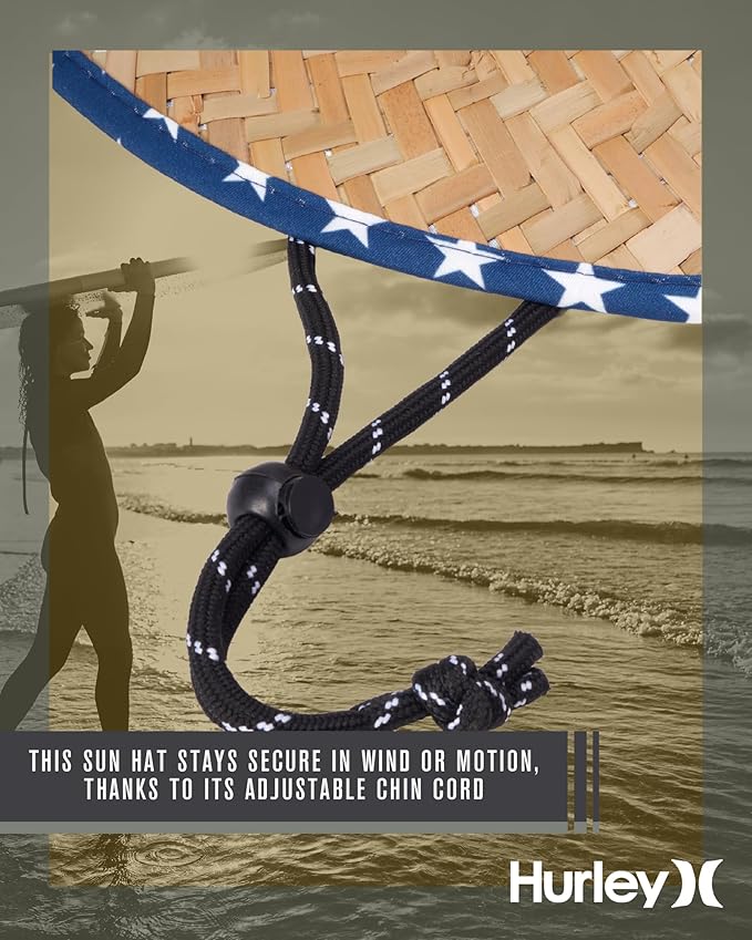 Hurley Men's Straw Hat - Wide Brim Channel Island Lifeguard Hat - Stylish Sun Hats for Men with Chin Strap