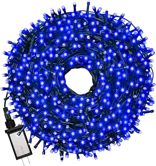 Christmas Tree Light 200 LEDs 73ft Green Cable Wire Fairy String Twinkle Lights Plug in 12 Modes for Xmas Party, Halloween, Outdoor, Garden, Wedding, Home Decoration (Blue)