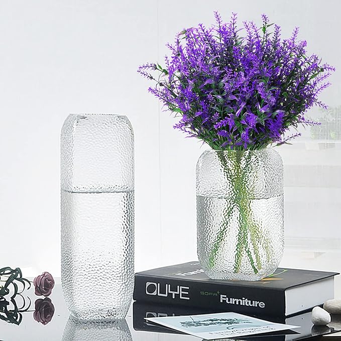 8 Pack Artificial Plants Flowers Grass Shrubs Lavender No Fade Faux Plastic Flowers Outdoor for Farmhouse Garden Porch Patio Indoor Wedding Decoration Greenery Fake Plants uv Resistant