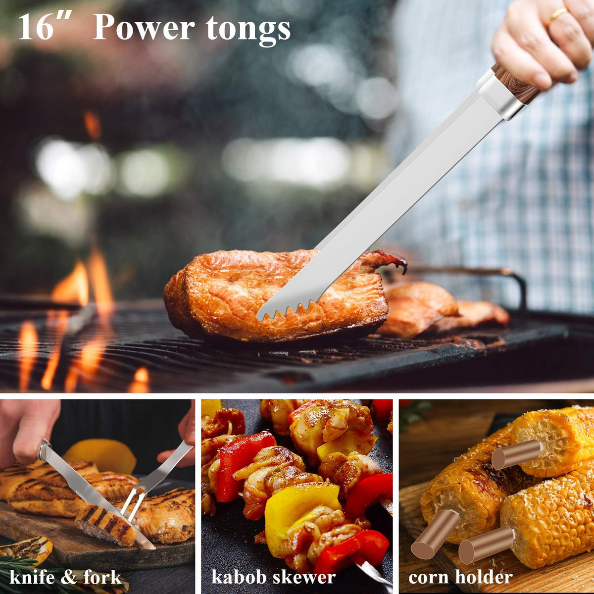 ROMANTICIST 25pcs Extra Thick BBQ Grill Accessories, Fathers Day Grilling Gifts Set for Men Dad, Heavy Duty Grill Tools Utensils Kit with Spatula, Tongs in Aluminum Case for Birthday Brown