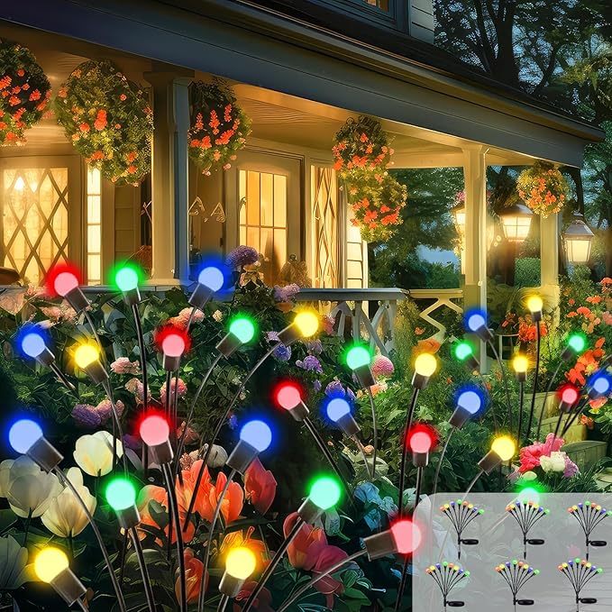 BOSSERN 2025 Solar Lights Outdoor Waterproof, 6 Pack Solar Garden Lights, Solar Firefly Lights Waterproof, Solar Twinkle Swaying Fairy Light for Yard Patio Pathway Garden Decoration (Multi Color)