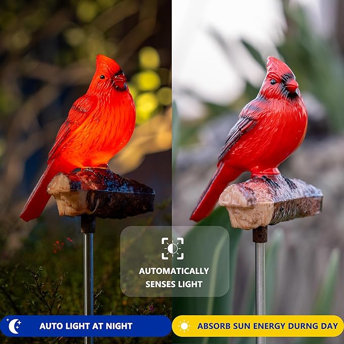 Birdsong Cardinal Gifts Garden Decor Statues Red Bird Outdoor Decorative Figurine Solar Lights Outside Yard Lawn Patio Porch Flower Bed Christmas Decorations Memorial Gift for Grave (Red Cardinal)