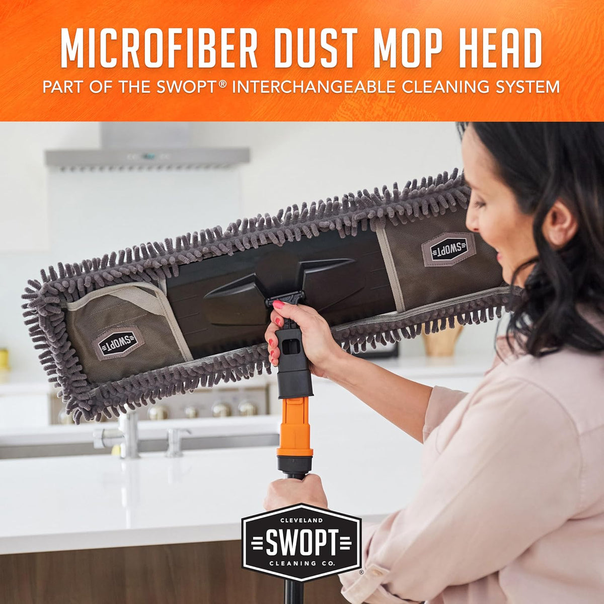 SWOPT 24” Microfiber Dust Mop Head w/Refill — Cleaning Head Interchangeable w/All SWOPT Cleaning Products for Efficient Cleaning & Storage — Mop Provides Lint-Free Cleaning for Wood, Laminate, Tile
