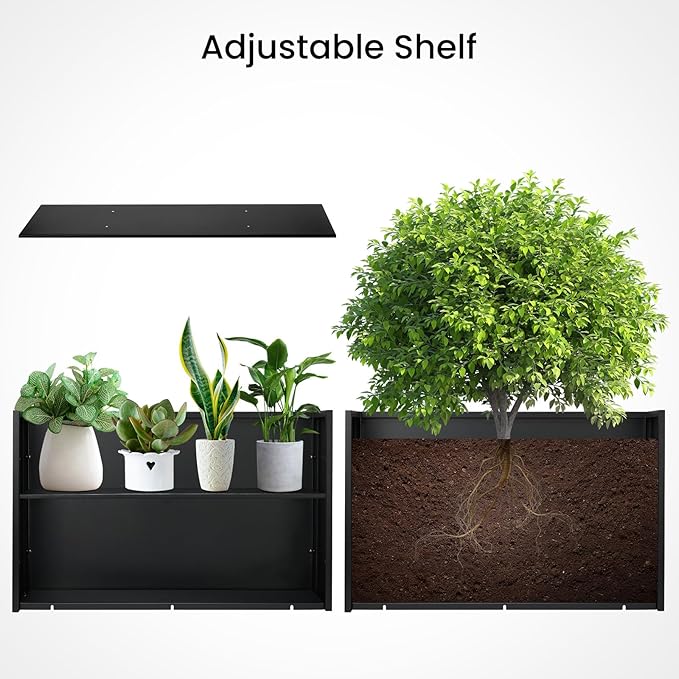 Adjustable Metal Planter Box 38” x 12” x 30”, Steel Garden Box with Smart Drainage, Heavy-Duty Plant Container Powder-Coated Steel - Perfect for Garden, Patio & Balcony Decor