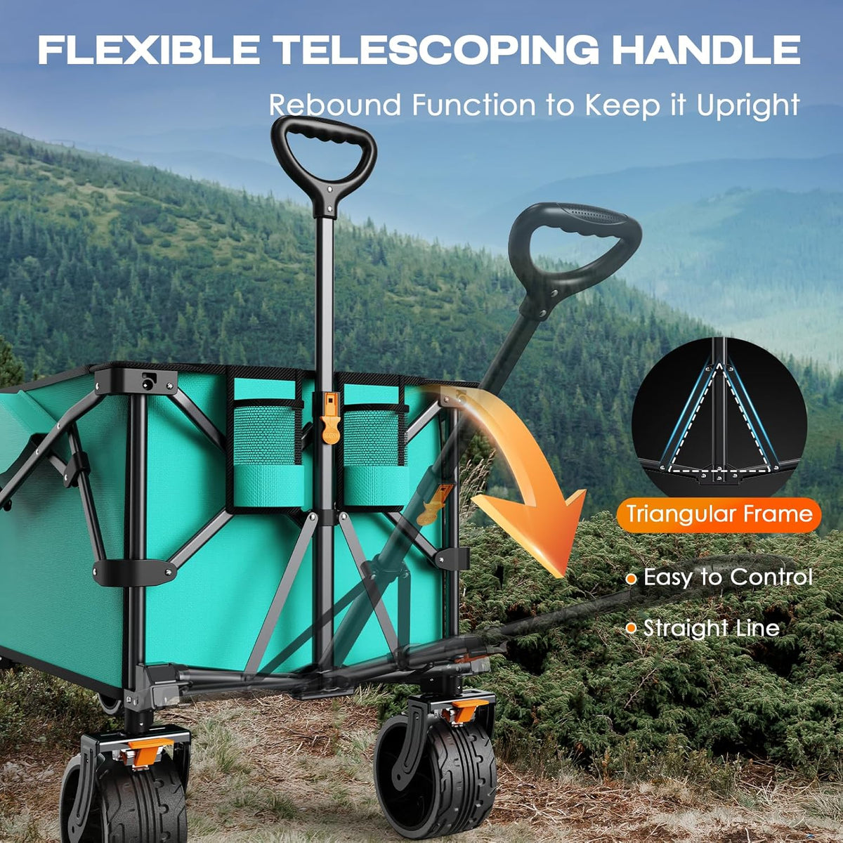 Navatiee 300L Collapsible Wagon Cart Foldable Extra Large, 48''L Folding Extended Beach Wagon with 440LBS Weight Capacity and Big All-Terrain Wheels, Heavy Duty Utility Garden Cart for Sports Outdoor