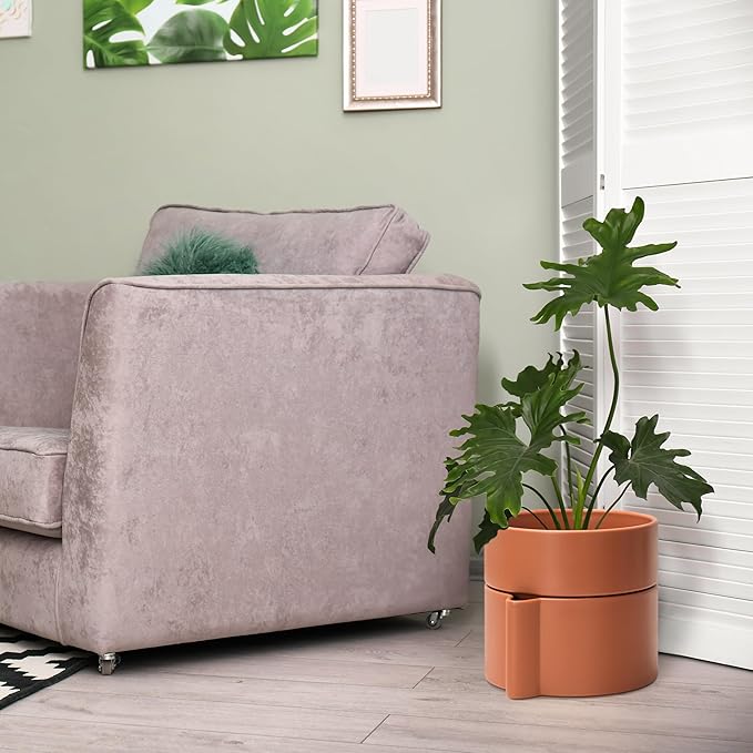 8 Inch Self-Watering Planter Pot with Terracotta Insert, Deep Water Reservoir, and Ceramic-Alike BPA-Free Plastic Planter Pot for Plant, Modern Planter for Houseplants, Terracotta, 53-A-T-3