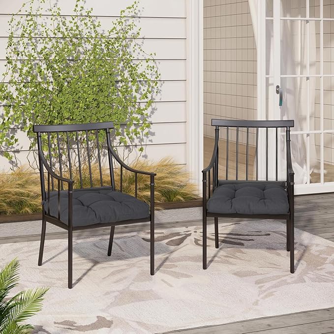 Aoodor 19" x 19" x 5" Tufted Outdoor Chair Cushions, Water Resistant & Fade Resistant Polyester Dining Chair Pads with 2 Straps for Patio Furniture, Set of 4