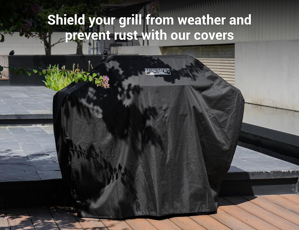 Monument Grills 4-Burner Liquid Propane Gas Grill, Matte Black Stainless Steel Burner Grill with Clearview® Lid, One Foldable Shelf for Outdoor Cooking Kitchen Patio Backyard, Mesa420MF with BBQ Cover