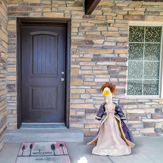 3 Pcs Porch Goose Outfit, Cute Porch Goosey Braid Wig, Crochet Hook Portico Goose Wig for Lawn Goosey Garden