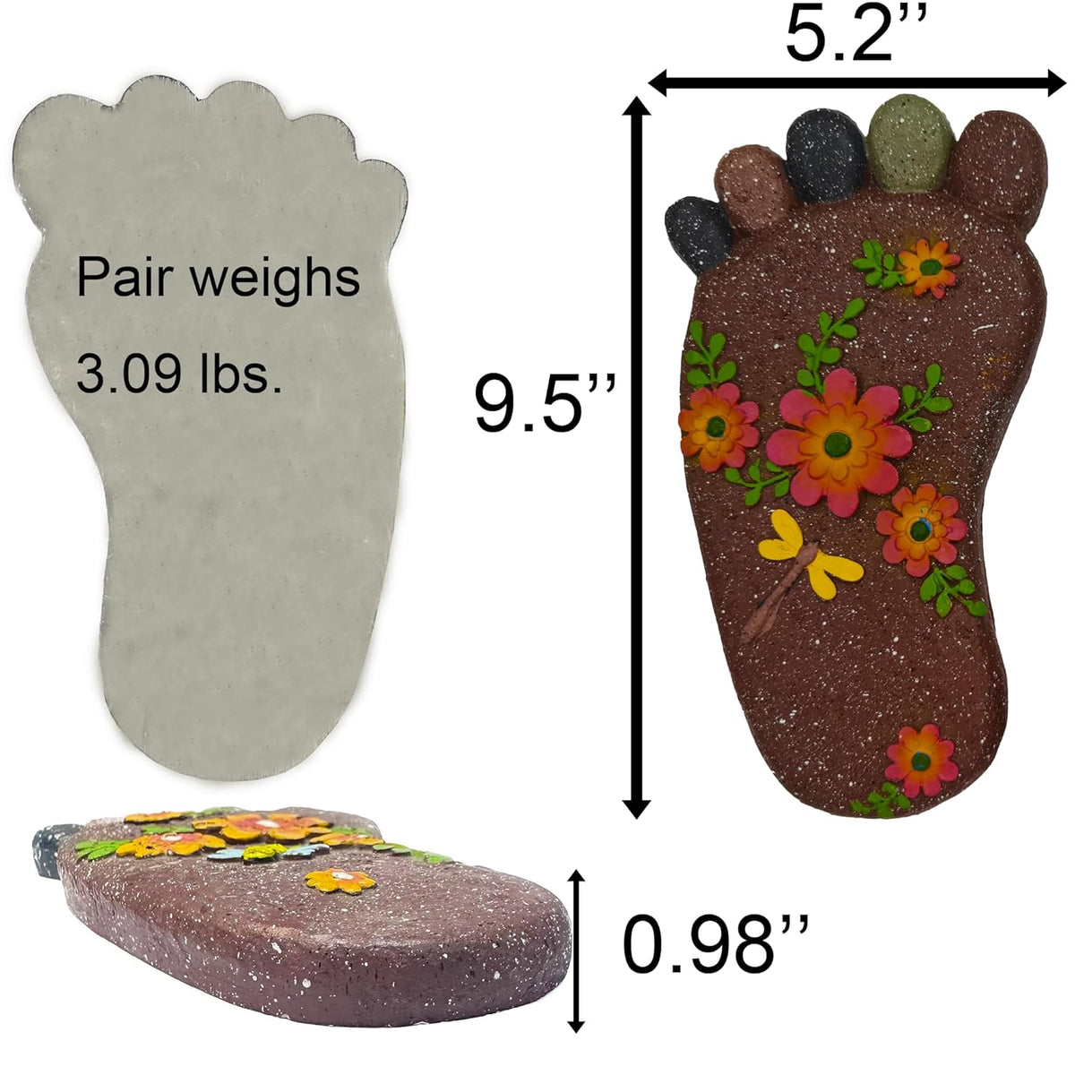 Stepping Stones Outdoor - Garden Decorative Stones for Patio, Deck, Garden or Sidewalk Home Decor Footprint Shaped Stepping Stones Set of 2 （Dark Brown）