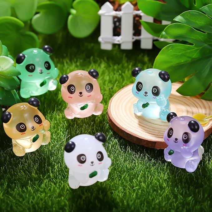 70Pcs Luminous Mini Resin Pandas, Tiny Resin Panda Figurines Miniature Resin Animals Figurines Glow in The Dark Mini Panda Figurines Bulk for Garden Landscape DIY Ornament Cake Topper Decor