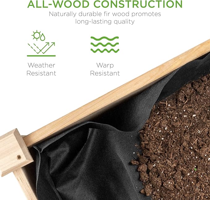 Best Choice Products 34x18x30in Raised Garden Bed, Elevated Wood Planter Box Stand for Kids, Backyard, Patio, Balcony w/Bed Liner, 150lb Capacity - Natural