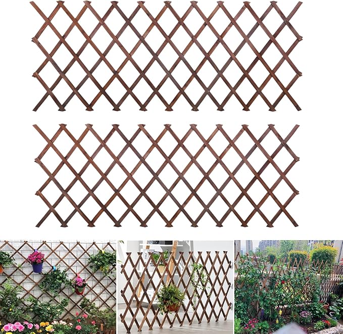 2PCS Expandable Garden Trellis, 38" x 89" Large Wooden Lattice Fence Wall Panel Stretchable Decorative Fences Lattice Trellis for Climbing Plants Outdoor Ivy Vine Rose Clematis Garden Patio Room Decor