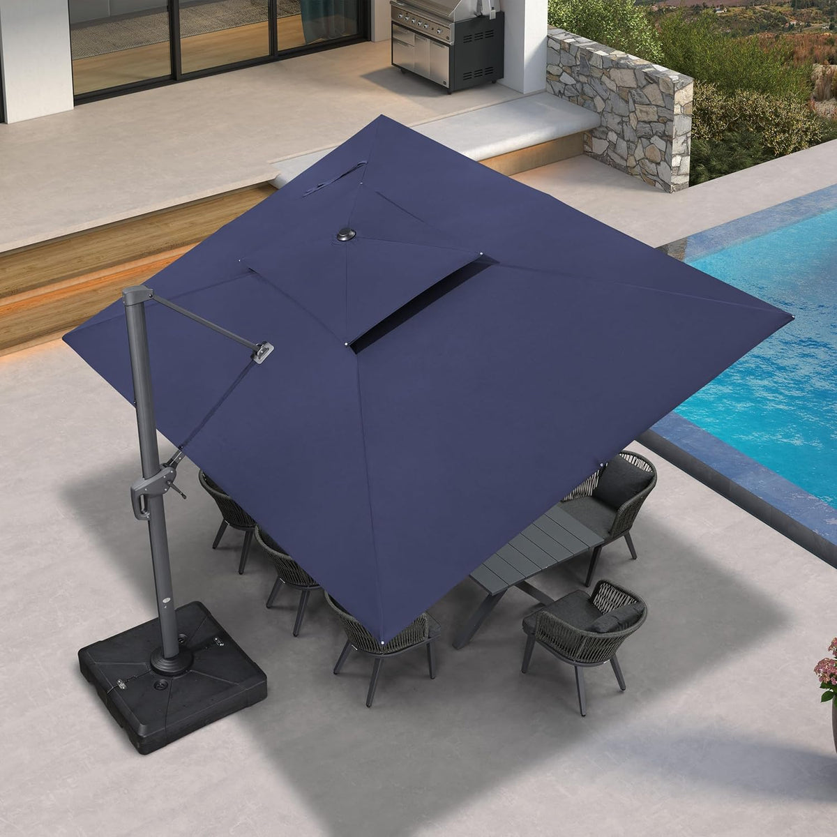 PURPLE LEAF 10' X 13' Cantilever Outdoor Umbrellas Large Patio Umbrella Hanging Double Top Rectangle Offset Umbrella with 360°Rotation Tilting Umbrella Outdoor Patio Navy Blue