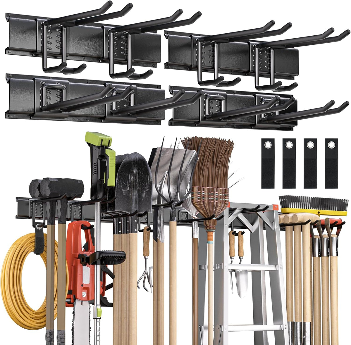 Garden Tool Organizer Wall Mount, 64 inches Tool Storage Rack with Adjustable Hooks, 600lbs Adjustable Heavy Duty Metal Hooks, Yard Shed Rack Holder System Hanging Rake Broom Mop Snowboard, Men Gift
