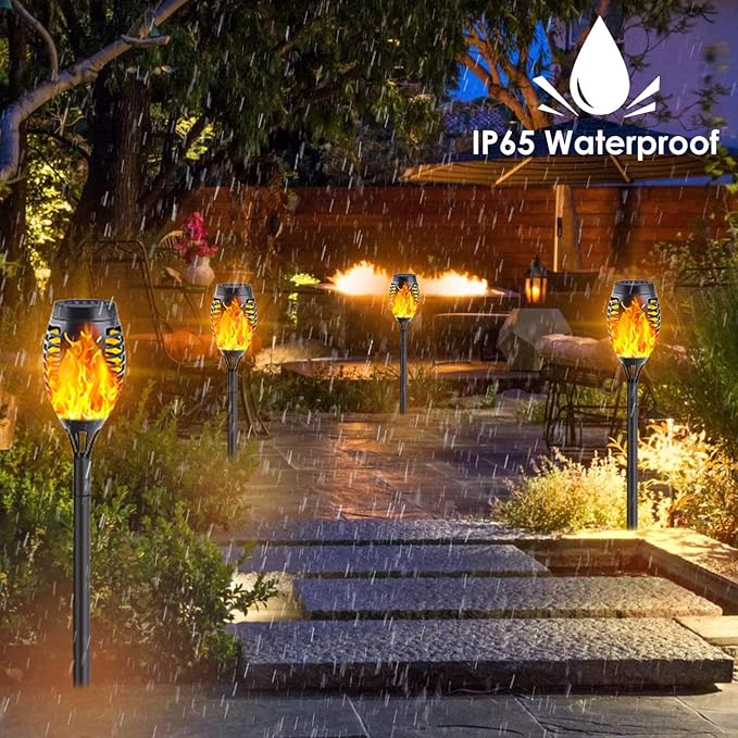 Albelt 12 Pack Solar Lights Outdoor, Solar Torch Lights with Flickering Flame for Garden Decor, Super Bright Waterproof Solar Garden Lights, Flame Torch for Outside Landscape Yard Party Decorations