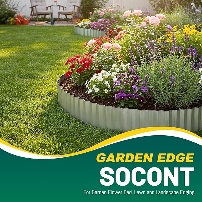 Corrugated Metal Garden Edging, 6"×40Ft Durable Landscape Border for Garden, Lawn, Flower Beds and Paver Edging (Silver)