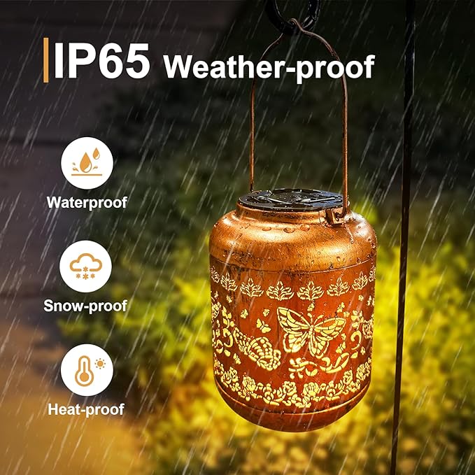 Butterfly Solar Lanterns Outdoor Hanging Waterproof Butterfly Garden Decor Christmas Gifts for Women Mom Grandma Metal Solar Lights Decoration Outside for Yard, Patio,Pathway Landscape