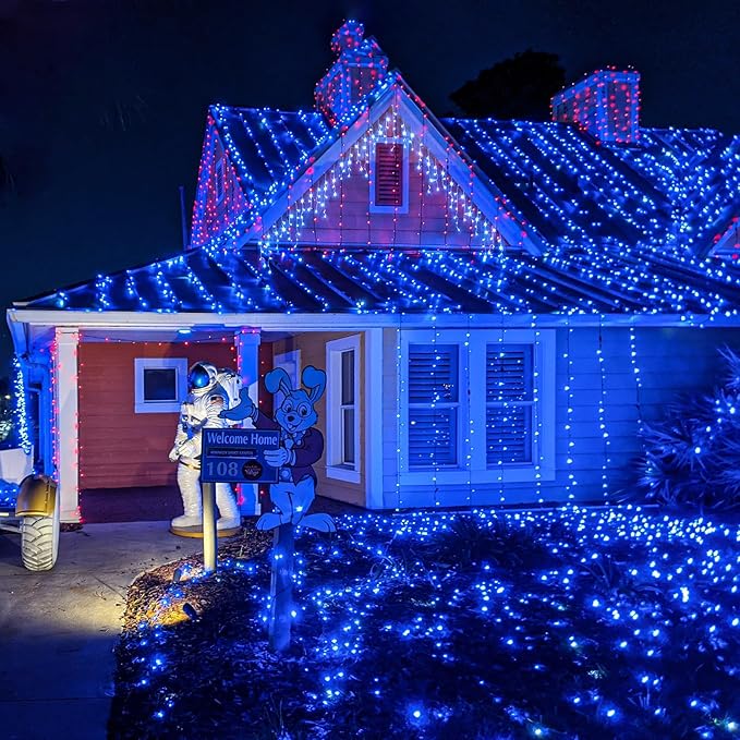 500 LED Christmas Lights Outdoor - 165FT Super Long Christmas String Lights 8 Modes Waterproof Plug in Fairy Lights with Timer Memory for Indoor Xmas Tree Holiday Party House Decorations, Blue