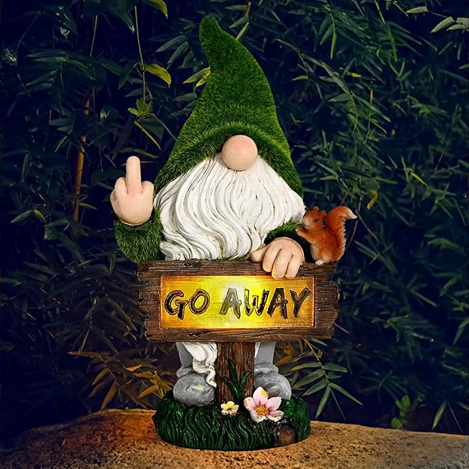 ASAWASA Gnomes Decorations for Yard with Solar LED Light,Large Outdoor Funny Garden Lawn Gnome Decor(Tall 10 Inches)