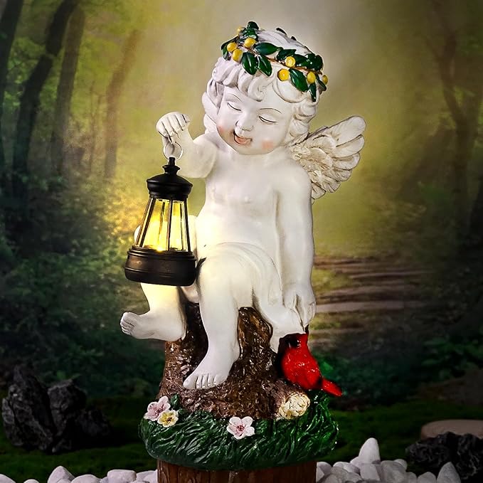 Angel Gifts for Women, Solor Statue for Garden, Angel Figurine with Lantern Lights, Outdoor Decorations for Yard Lawn Patio, Gifts for Mom Grandma Mother in Law Gardener Mother'Day