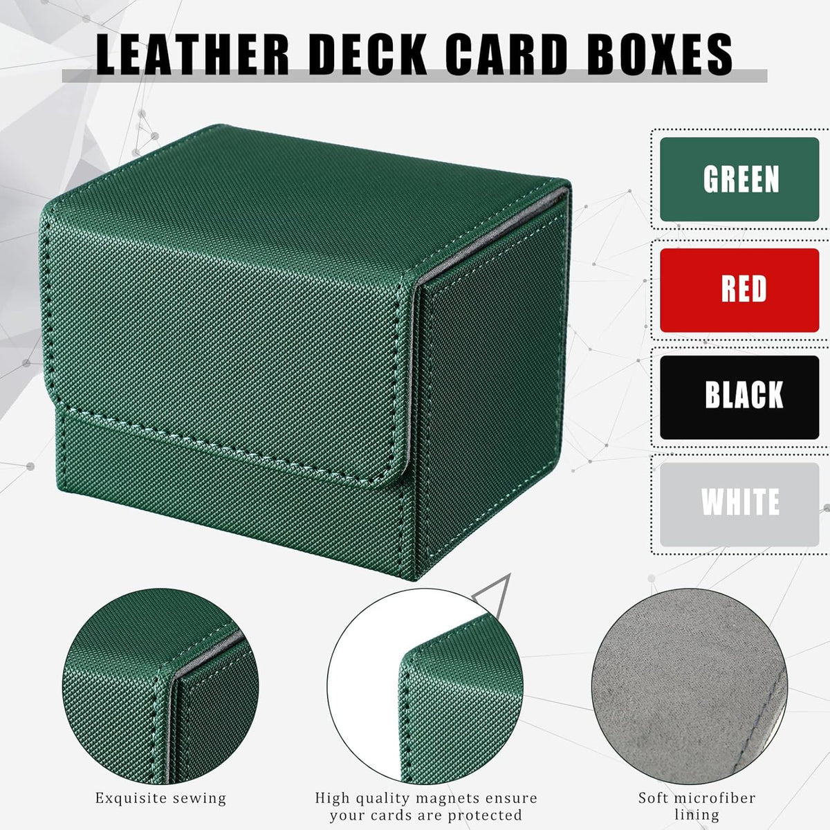 Yookeer 4 Pieces Leather Deck Card Boxes Cards Deck Game Box for Collectible Playing Card Box Compatible with MTG Commander(Black, White, Red, Green,Horizontal)