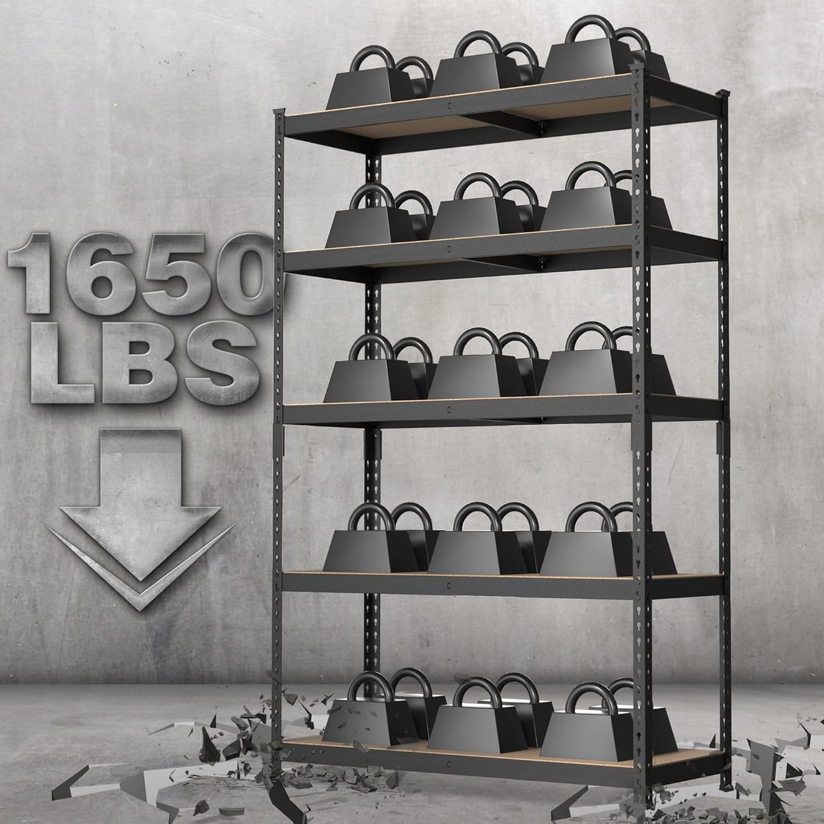 WORKPRO 5-Tier Steel Shelving Unit-Black, 35-3/10”W x 17-1/2”D x 72”H, Adjustable Storage Rack, Heavy Duty Shelf with MDF Board, 1650 lbs Load Capacity (Total) for Garage, Basement, Warehouse, Kitchen
