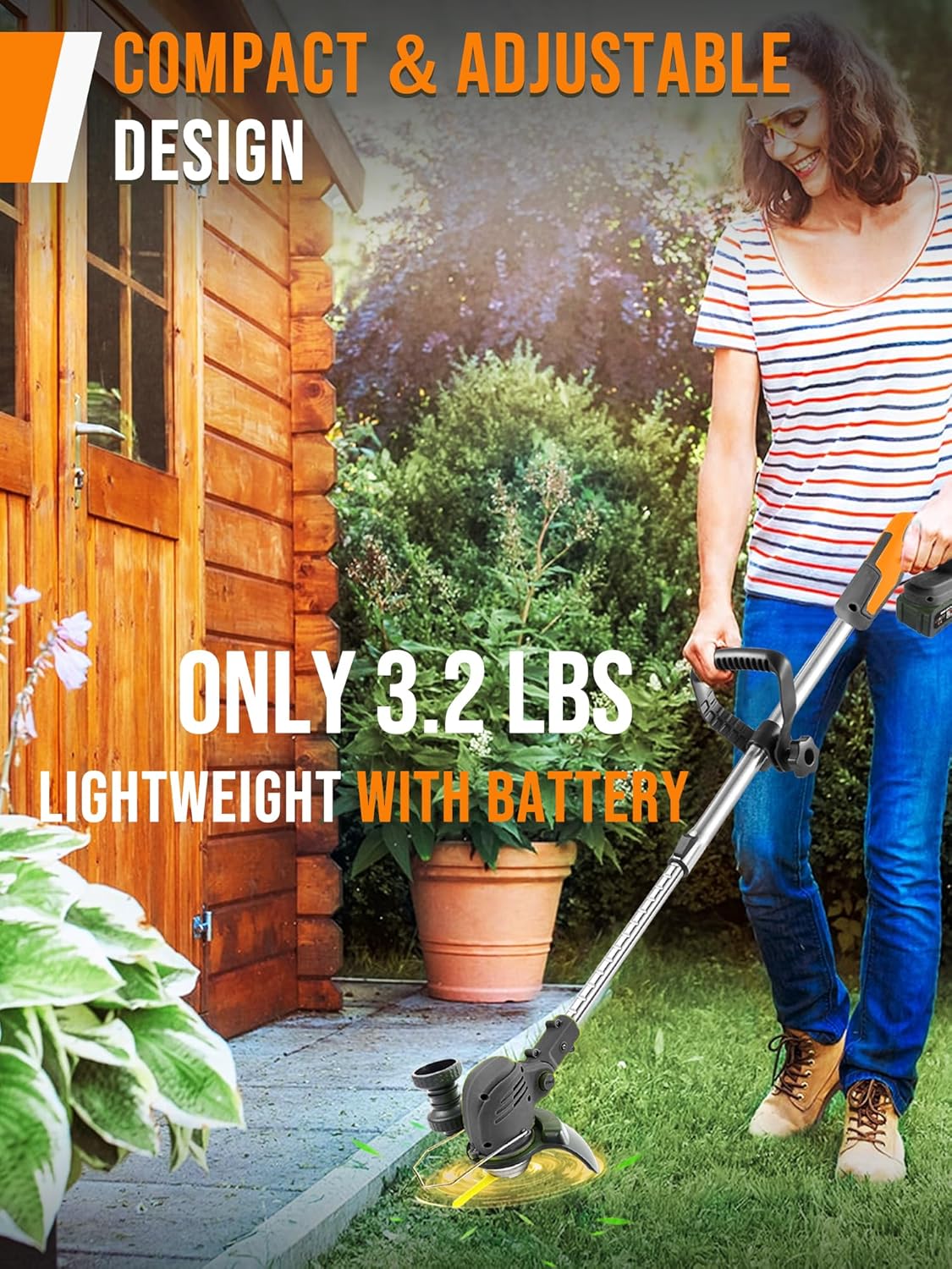 Electric Weed Wacker Cordless, 21V Battery Powered Weed Cordless Eater with 2 * 2.0Ah Batteries and Charger, 3 in 1 Stringless Grass Trimmer/Brush Cutter/Edger, 4 Types 26Pcs Blade for Garden Yard