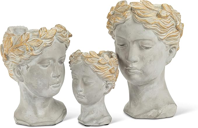 Abbott Collection Aphrodite Head Planter – Medium Indoor and Outdoor Planter Pots - Whimsical Woman Statue Head Planter for Flowers and Succulents (8.5 inch, Grey/Gold)