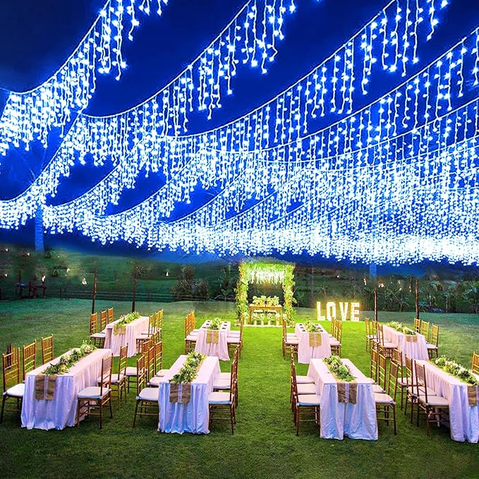 Christmas Icicle Lights Outdoor, 66ft 640 LED Icicle Lights for Outside with 8 Modes Timers, Waterproof Plug in Connectable Twinkle Light for Indoor Window Patio Yard Wedding Decorations, Blue