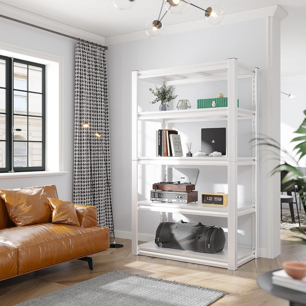 Raybee Garage Shelving Heavy Duty 2000LBS Storage Shelves Heavy Duty Shelving 5 Tier White Metal Shelves Pantry Shelf for Kitchen Closet Basement Warehouse 16.5" D x 32" W x 63" H