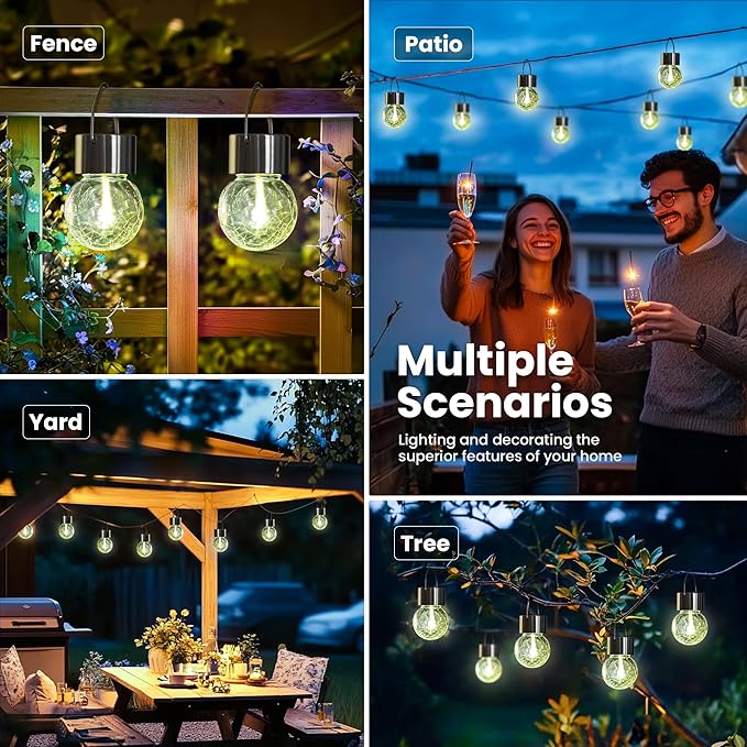 Hanging Solar Lights Outdoor,New Upgraded Moving Led Beads,Solar Powered Waterproof Lighting,8 Pack Hanging Globe Solar Lights for Garden Yard Patio Fence Christmas Decoration (Warm White)