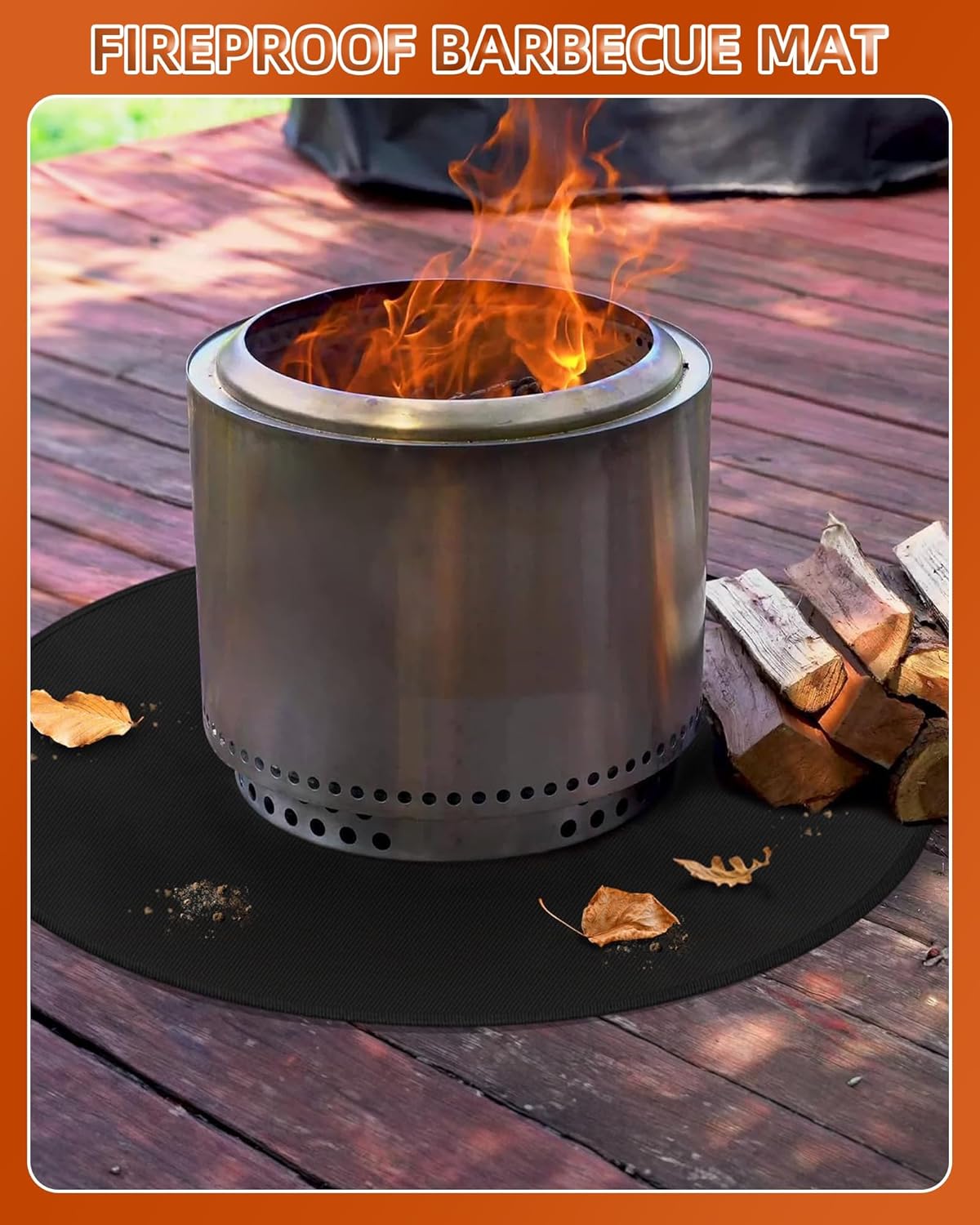 Round BBQ Grill Mat, 48 Inch Double-Sided Fireproof Pad 4-Layer Deck Protector for Indoor Outdoor Grilling