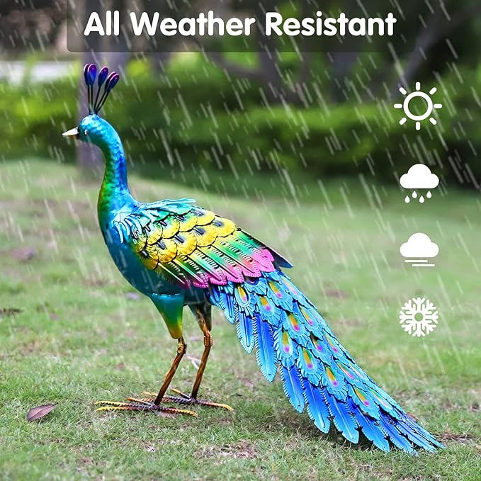 chisheen Peacock Statue Garden Decor Metal Peacock Yard Art Lawn Decoration Outdoor Sculpture for Women Mom