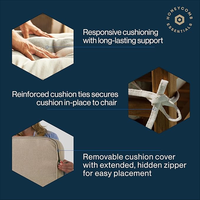 Honeycomb Outdoor Essentials Set of 2 Tufted Seat Pads, 19 x 18, Hampton Texture Navy Dining Chair Cushions for Patio Furniture